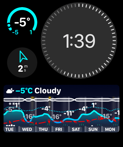 watchOS Smart Stack widget showing a full week