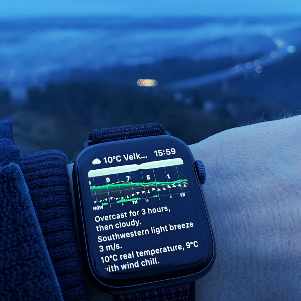 Weathergraph app on Apple Watch shot from a lookout tower